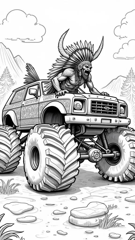 Mohawk Warrior Monster Jam Páginas para colorear